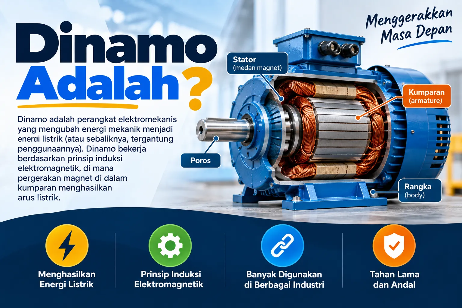 Dinamo sebagai alat pengubah energi gerak menjadi energi listrik