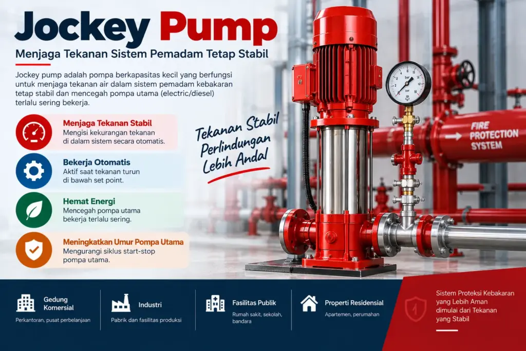 Jockey pump multistage vertikal pada ruang pompa sistem hydrant