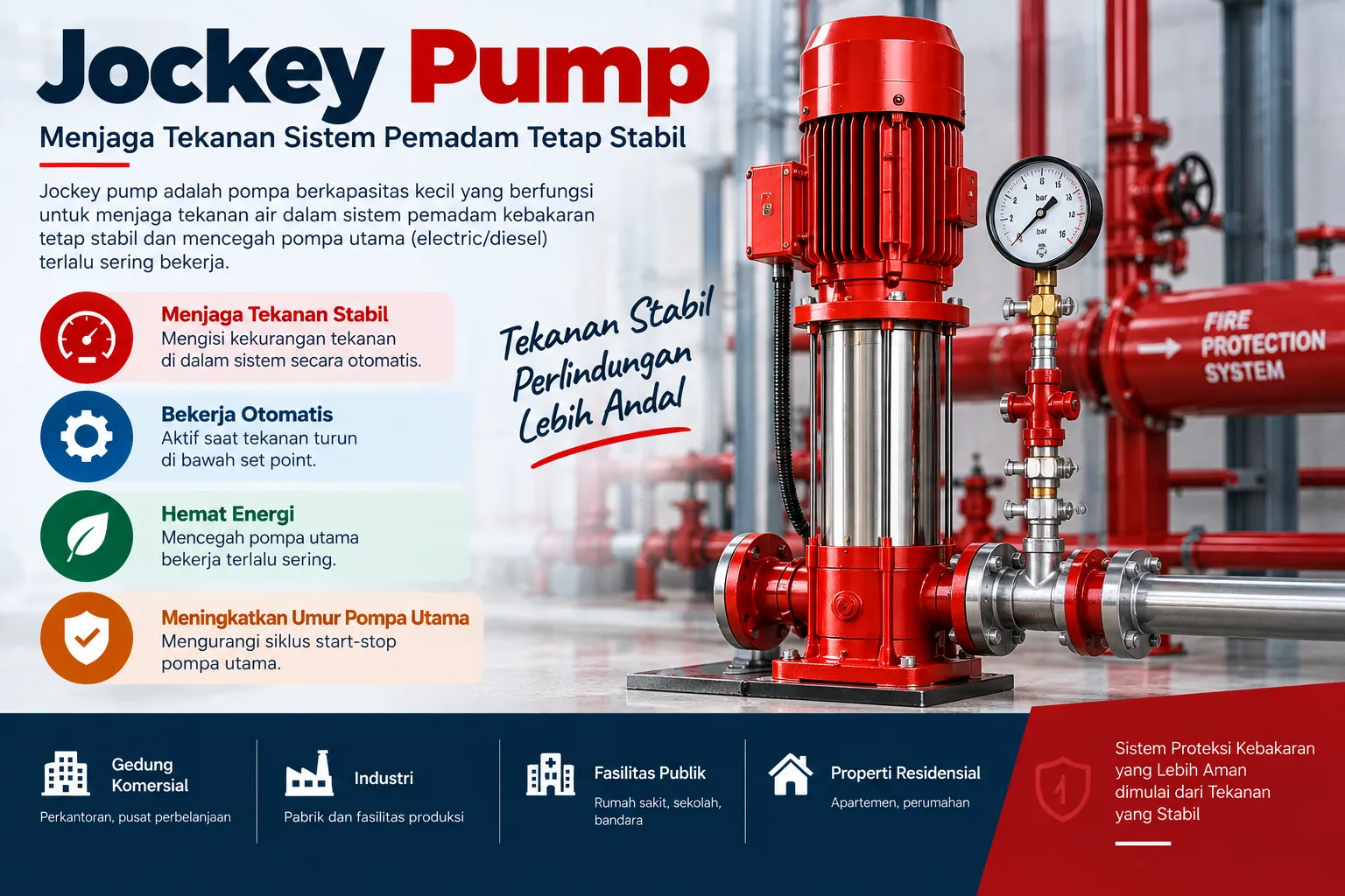 Jockey pump multistage vertikal pada ruang pompa sistem hydrant