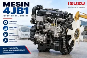 Mesin diesel Isuzu 4JB1 empat silinder dengan blok besi cor dan pompa injeksi mekanik