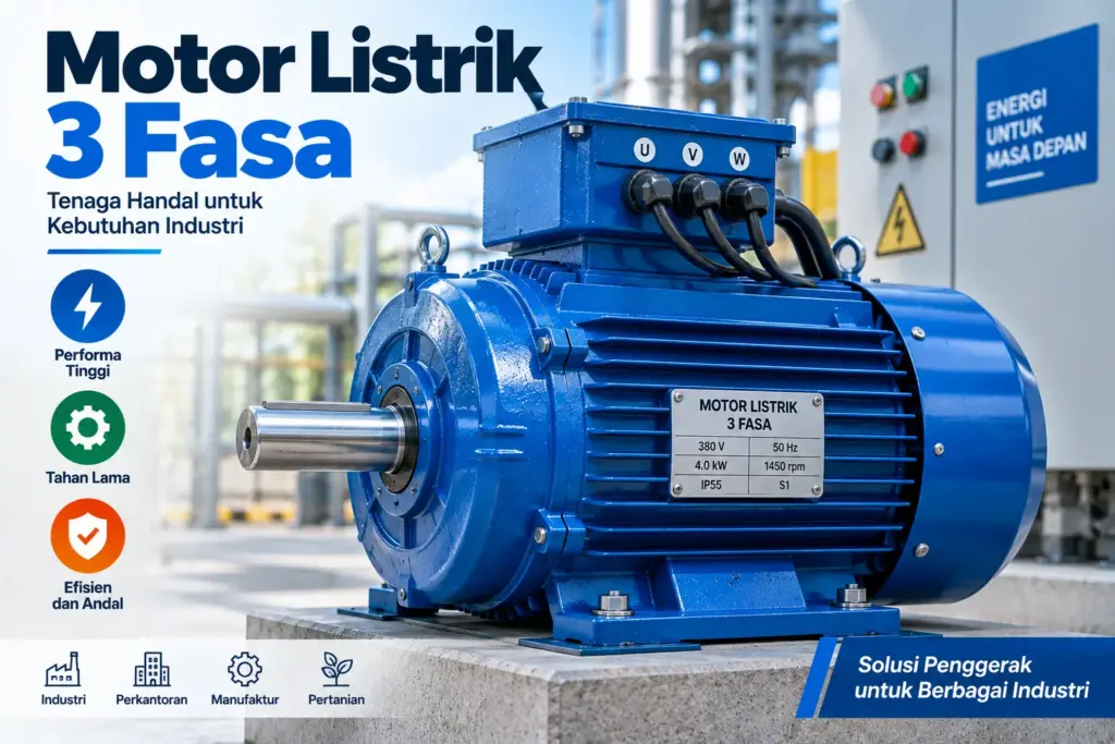 Motor listrik 3 fasa tipe induksi untuk penggerak pompa industri