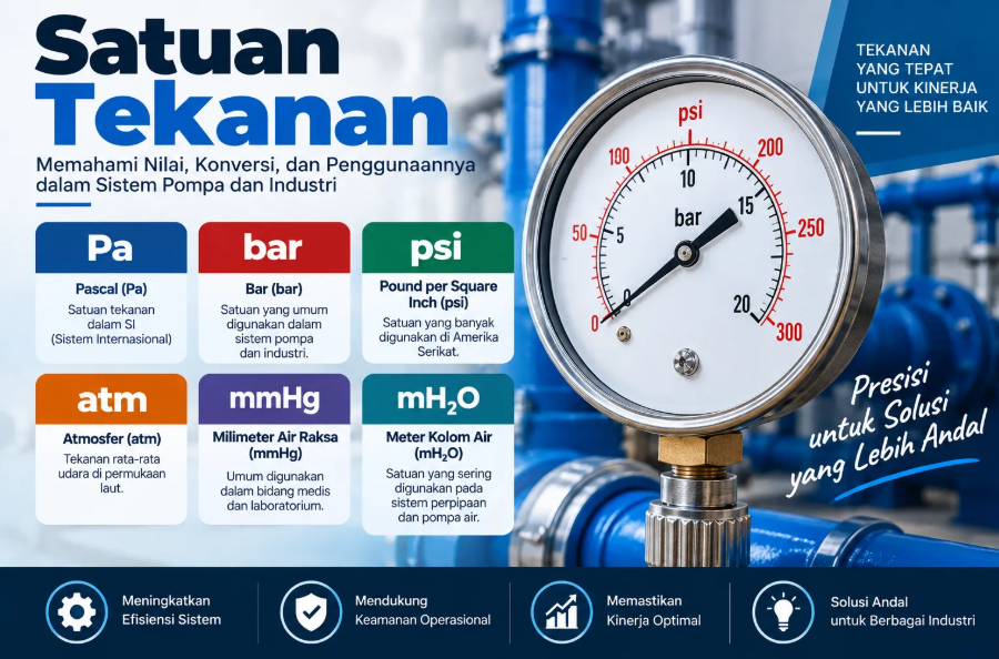 Satuan tekanan pada manometer pompa dengan skala bar dan psi