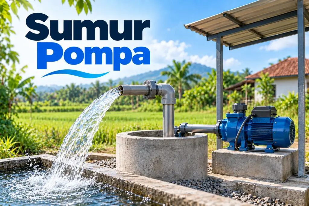 Sumur pompa dengan bibir sumur dan lantai kedap sebagai sumber air bersih rumah tangga