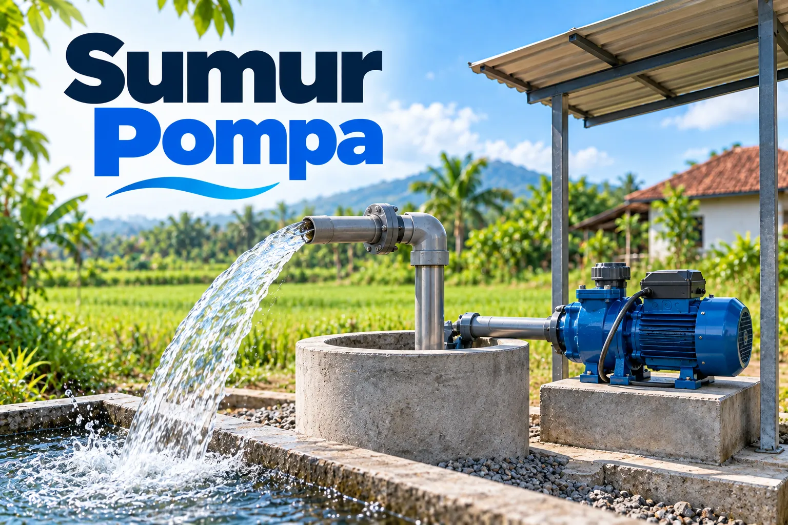 Sumur pompa dengan bibir sumur dan lantai kedap sebagai sumber air bersih rumah tangga